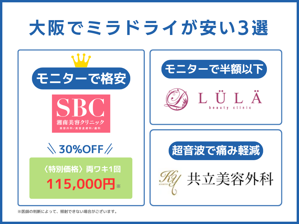 ミラドライが大阪で安い！人気のおすすめクリニック3選