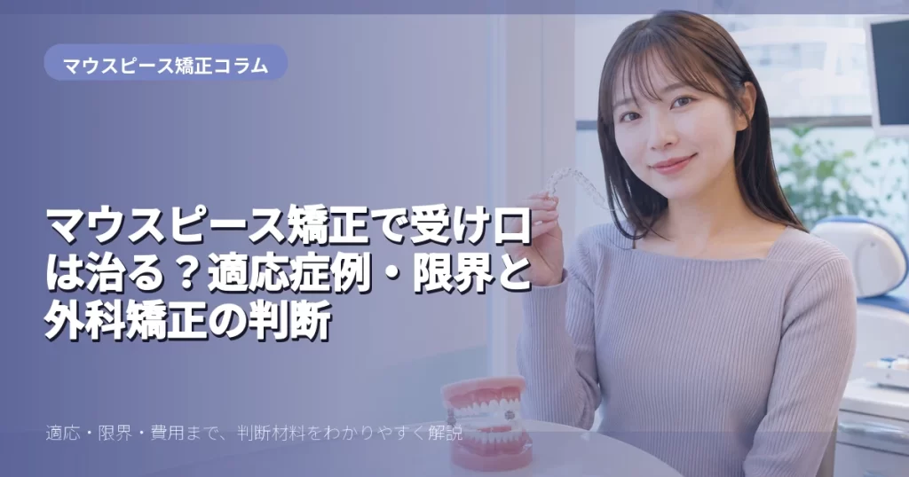 受け口のマウスピース矯正を解説する20代前半女性のイメージ