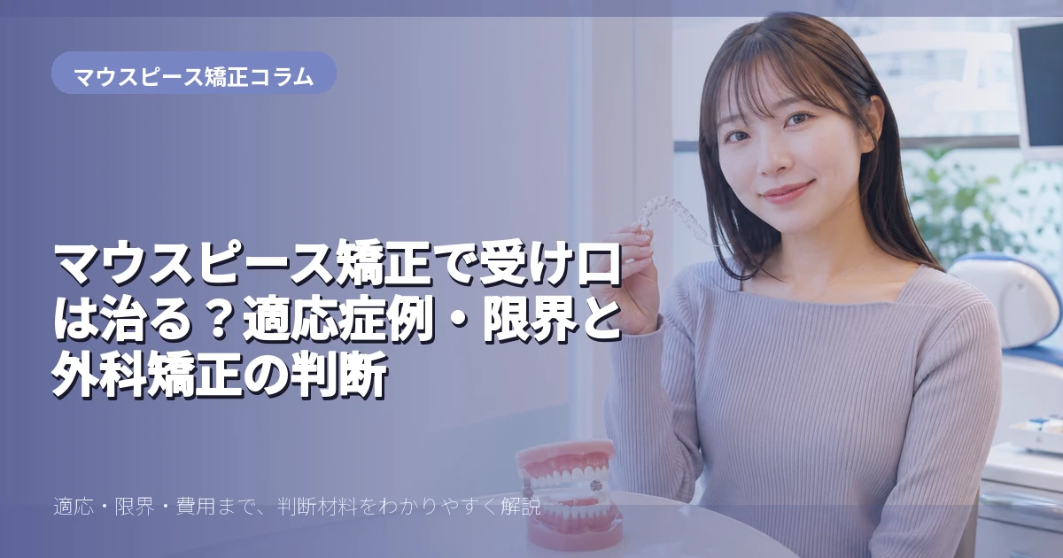受け口のマウスピース矯正を解説する20代前半女性のイメージ