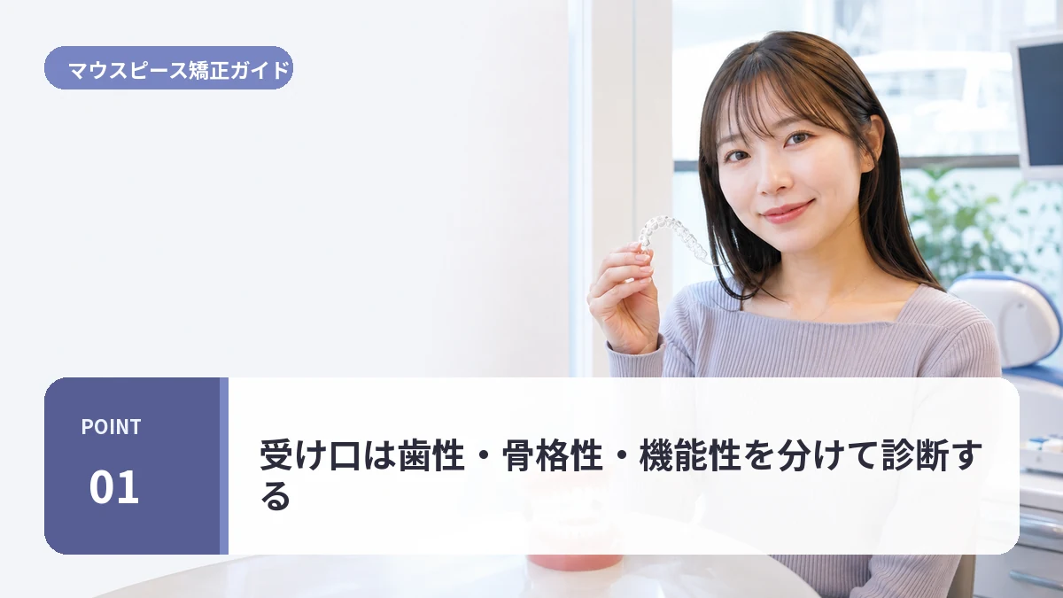 受け口は歯性・骨格性・機能性を分けて診断するについて説明する20代前半女性のイメージ