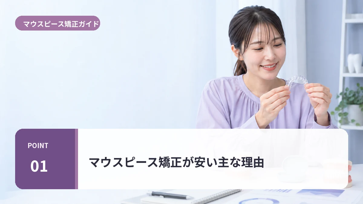 マウスピース矯正が安い主な理由について説明する20代前半女性のイメージ