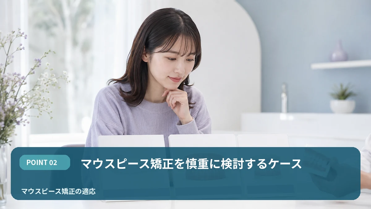 マウスピース矯正を慎重に検討するケースを解説するイメージ