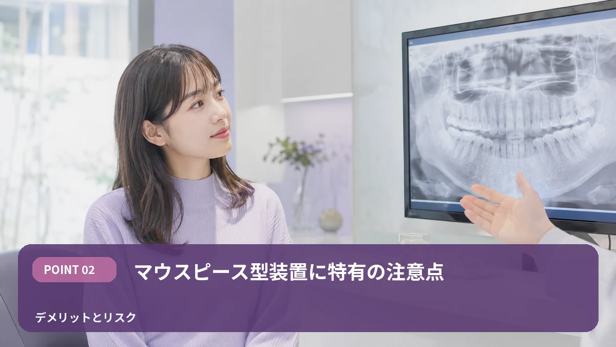 マウスピース型装置に特有の注意点を解説するイメージ