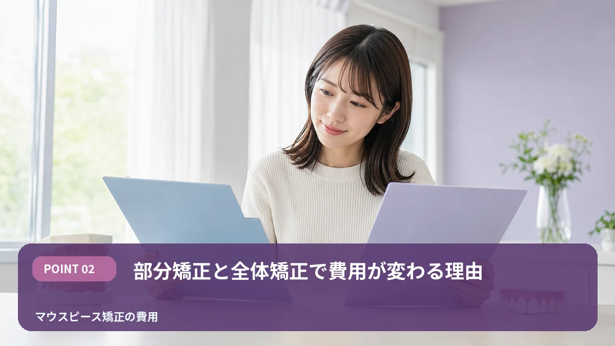 部分矯正と全体矯正で費用が変わる理由を解説するイメージ