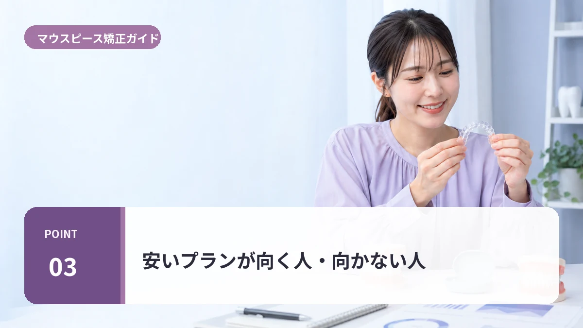 安いプランが向く人・向かない人について説明する20代前半女性のイメージ