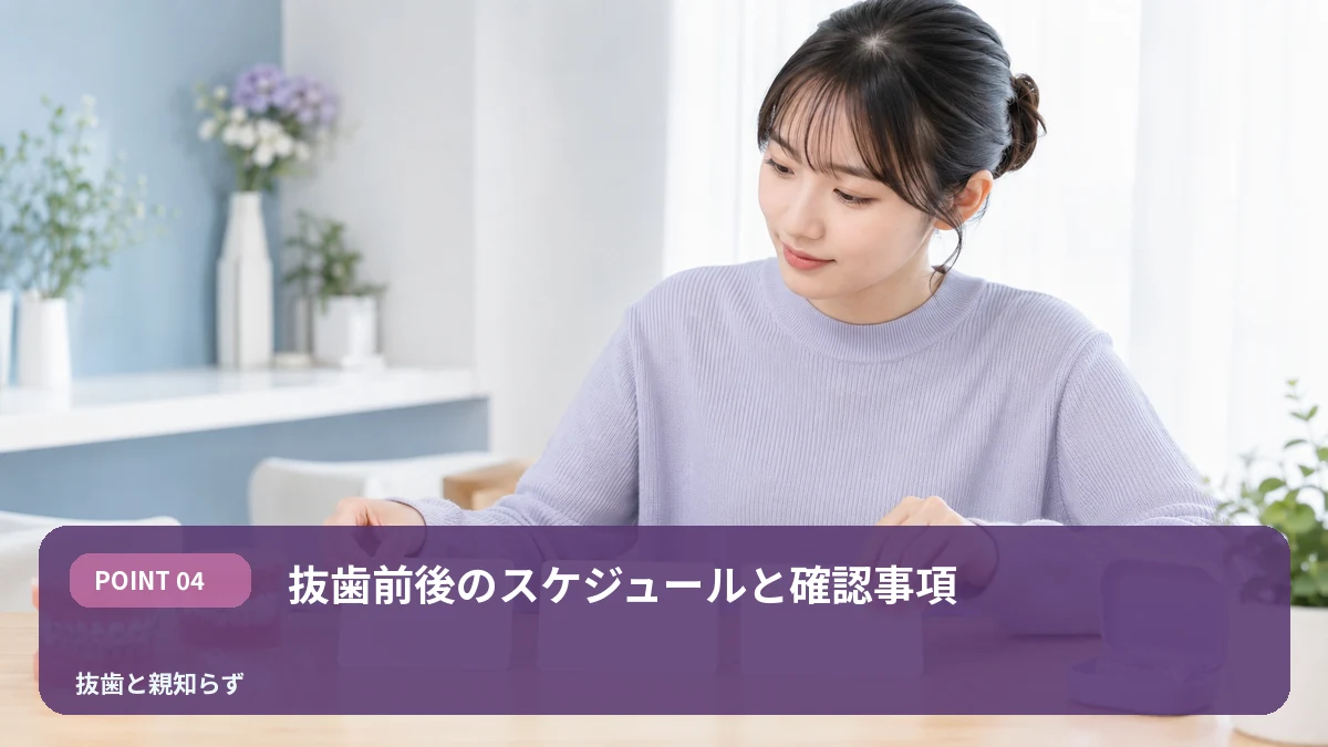 抜歯前後のスケジュールと確認事項を解説するイメージ